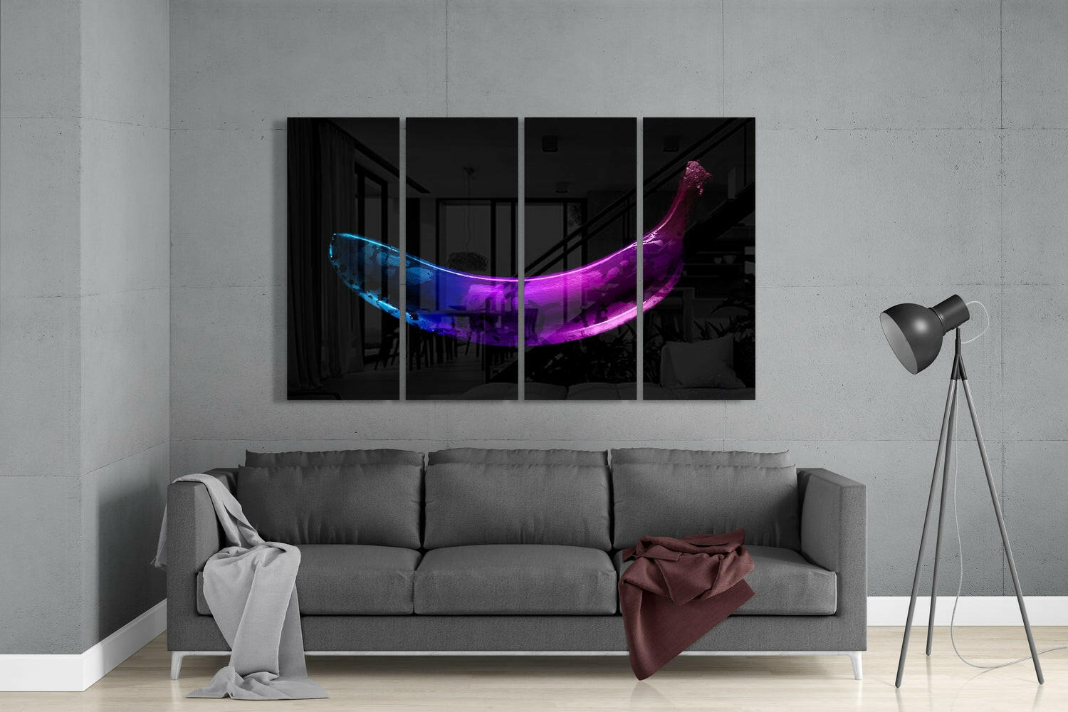 A Banana 4 Pieces Mega Glass Wall Art (59"x36") | Insigne Art Design.