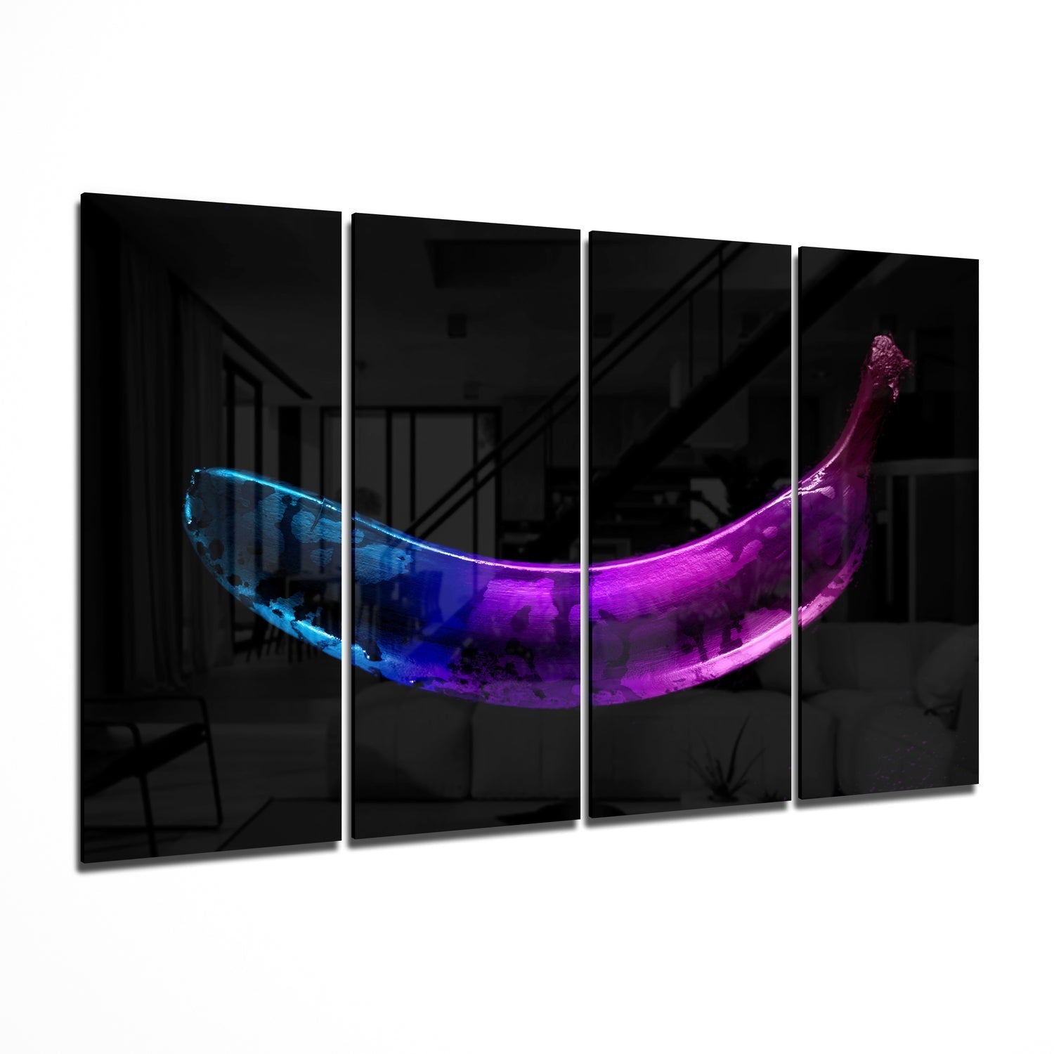 A Banana 4 Pieces Mega Glass Wall Art (59"x36") | Insigne Art Design