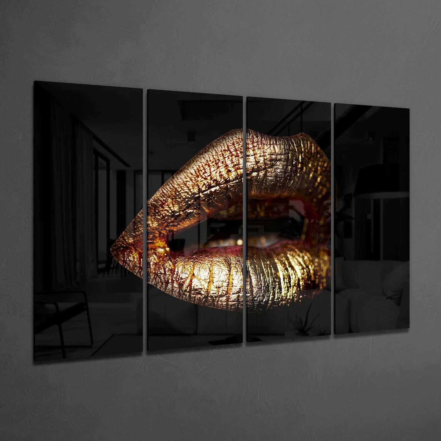 Lips 4 Pieces Mega Glass Wall Art (59"x36") | Insigne Art Design.