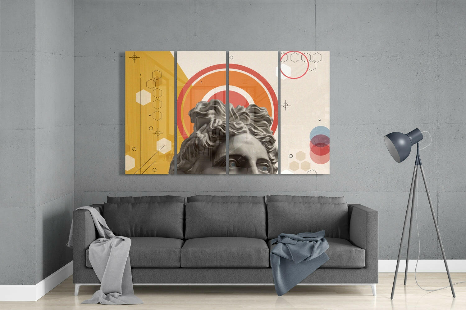Thoughts of the Statue 4 Pieces Mega Glass Wall Art (59"x36") | Insigne Art Design.
