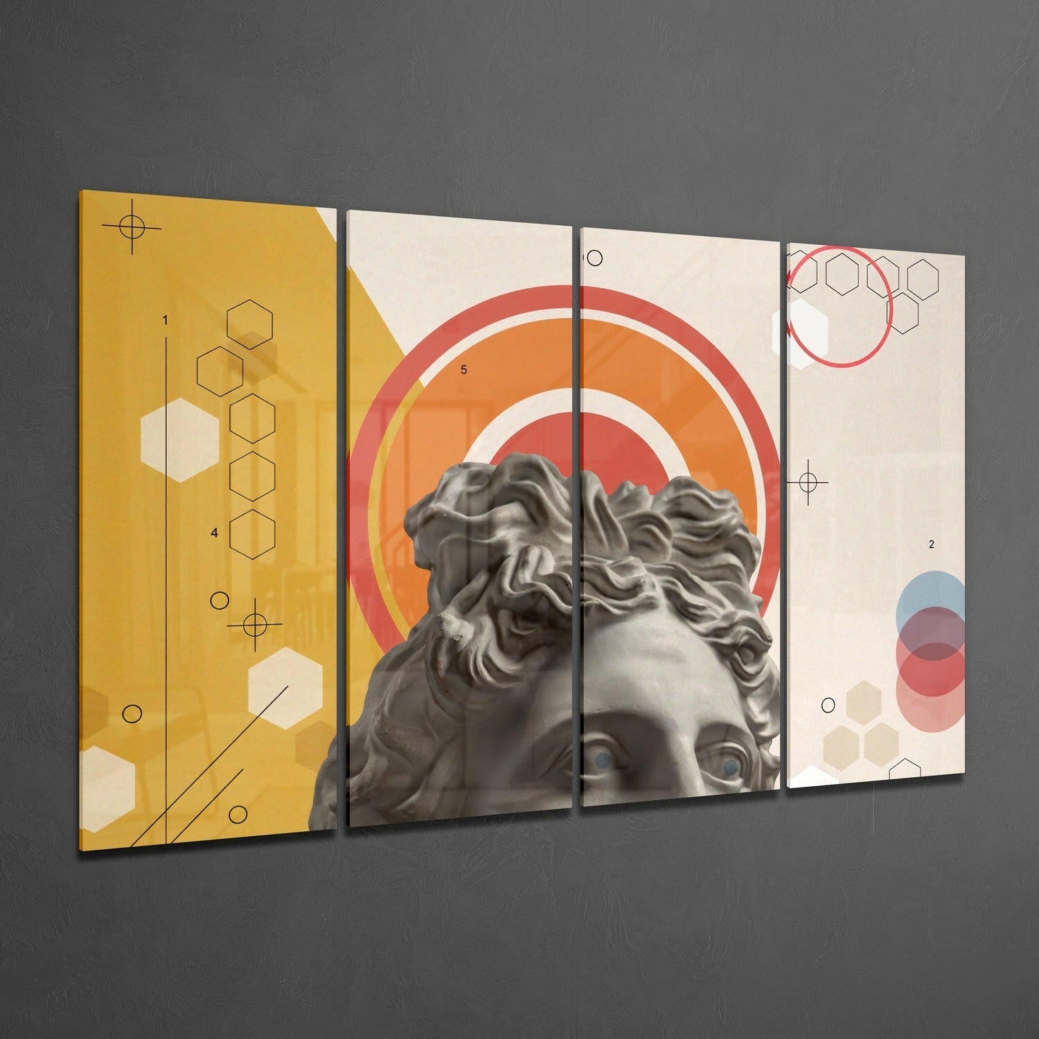 Thoughts of the Statue 4 Pieces Mega Glass Wall Art (59"x36") | Insigne Art Design.