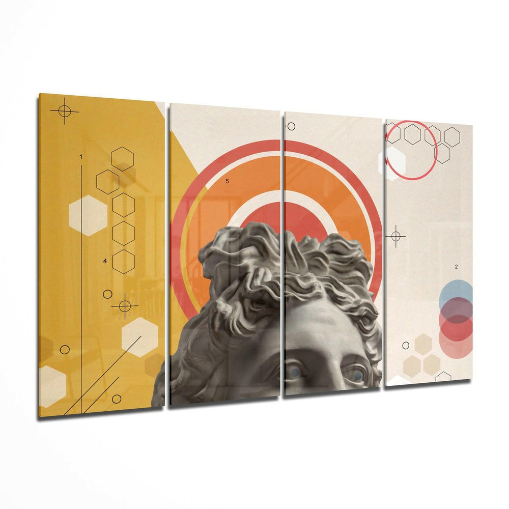 Thoughts of the Statue 4 Pieces Mega Glass Wall Art (59"x36") | Insigne Art Design.