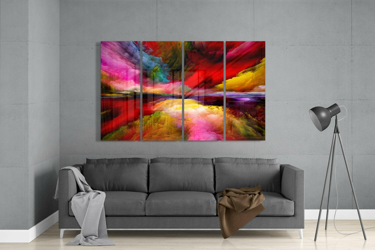 Colorful Clouds 4 Pieces Mega Glass Wall Art (59"x36") | Insigne Art Design.