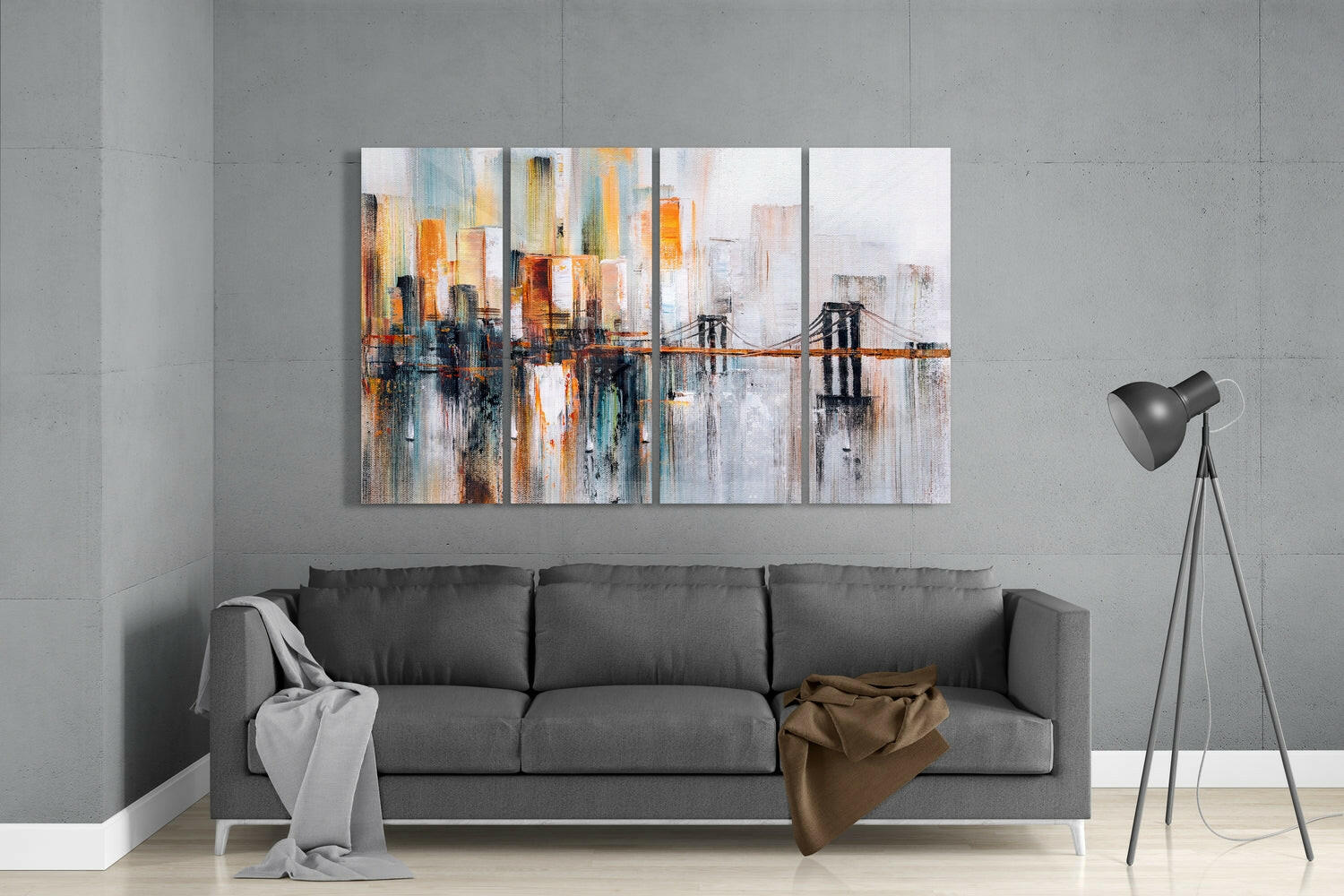 Manhattan Silhouette 4 Pieces Mega Glass Wall Art (59"x36") | Insigne Art Design.