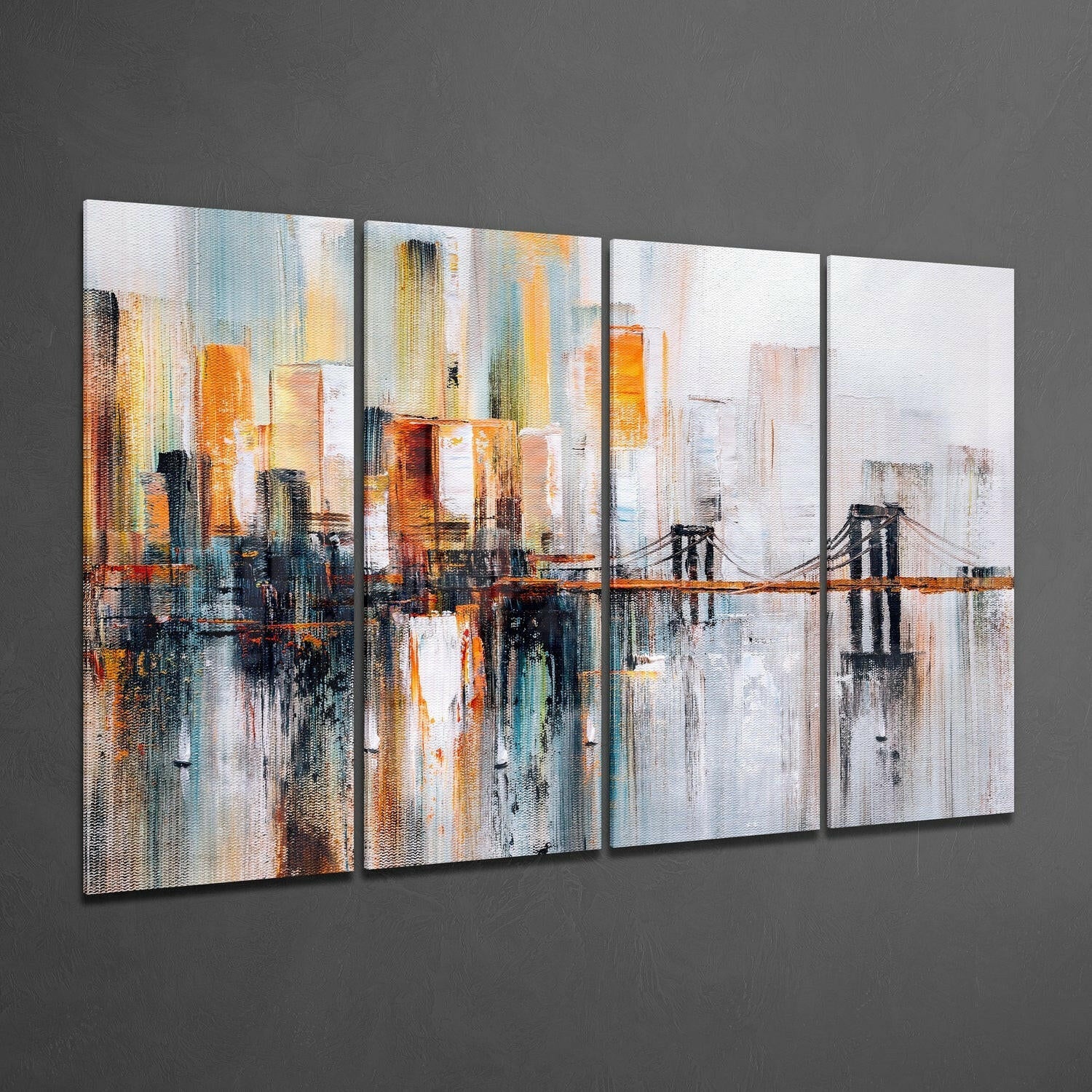 Manhattan Silhouette 4 Pieces Mega Glass Wall Art (59"x36") | Insigne Art Design.