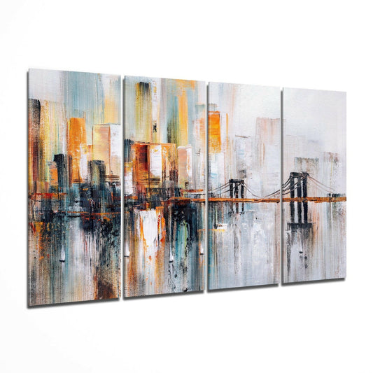 Manhattan Silhouette 4 Pieces Mega Glass Wall Art (59"x36") | Insigne Art Design.