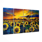 Sunflowers 4 Pieces Mega Glass Wall Art (59"x36") | Insigne Art Design.