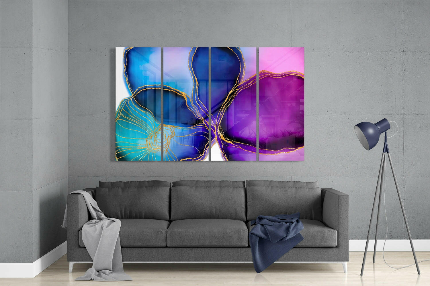 Flower Ink 4 Pieces Mega Glass Wall Art (59"x36") | Insigne Art Design.