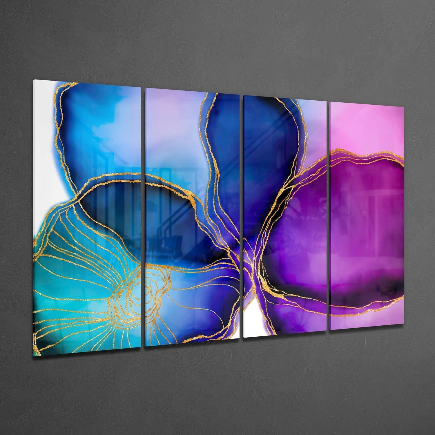 Flower Ink 4 Pieces Mega Glass Wall Art (59"x36") | Insigne Art Design.
