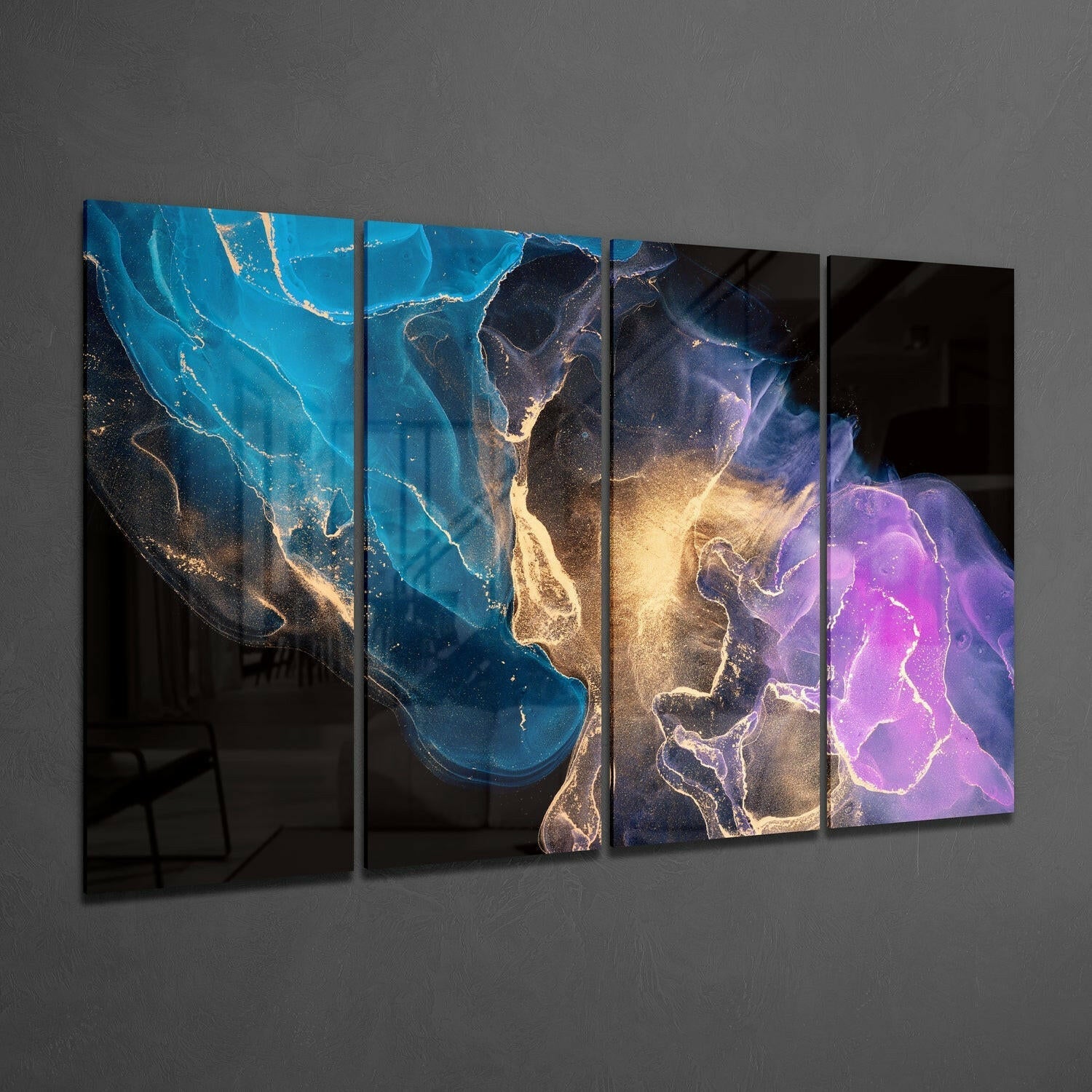 Collision 4 Pieces Mega Glass Wall Art (59"x36") | Insigne Art Design.