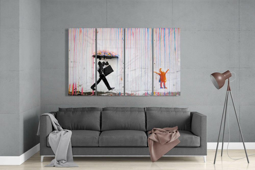Banksy 4 Pieces Mega Glass Wall Art (59"x36") | Insigne Art Design.
