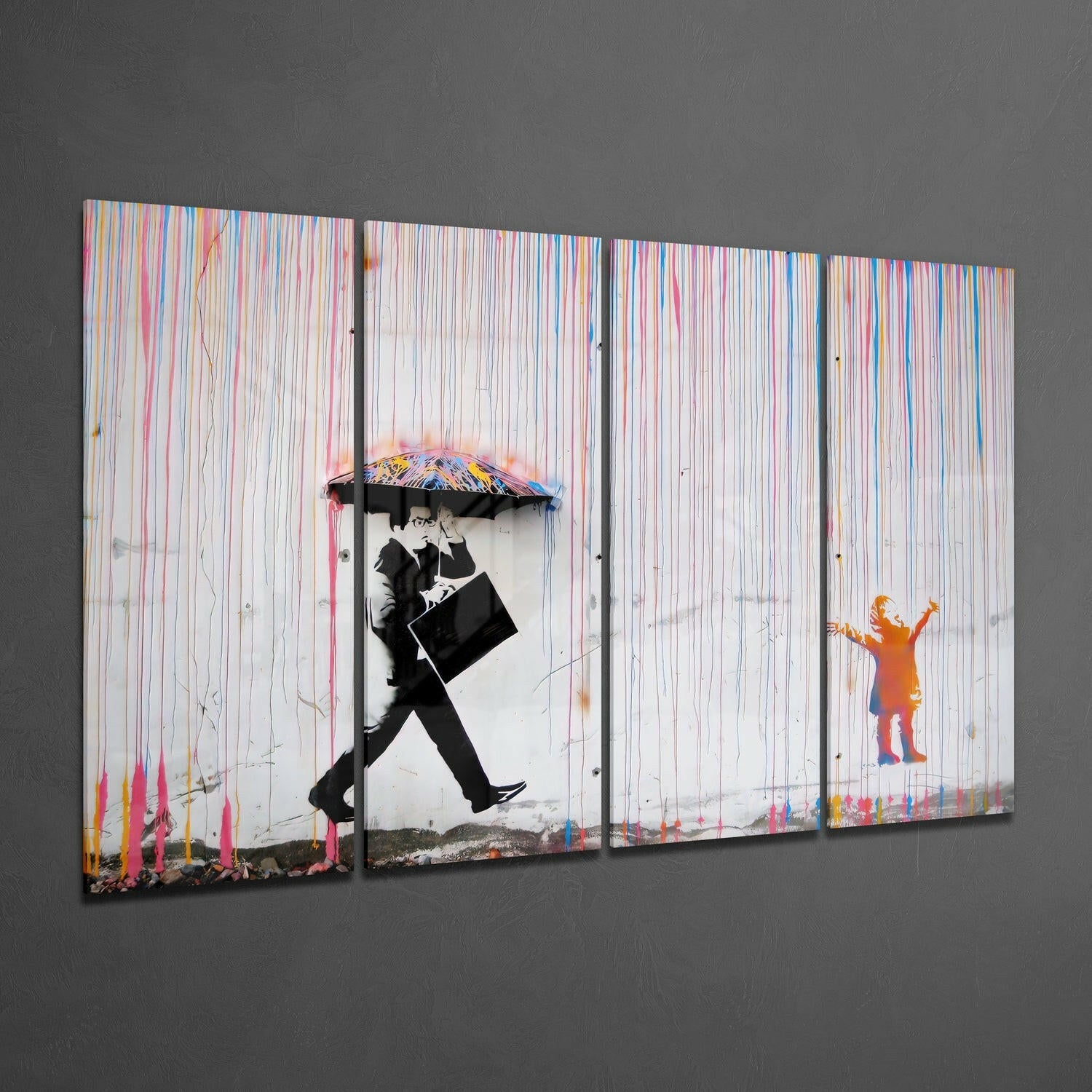 Banksy 4 Pieces Mega Glass Wall Art (59"x36") | Insigne Art Design.