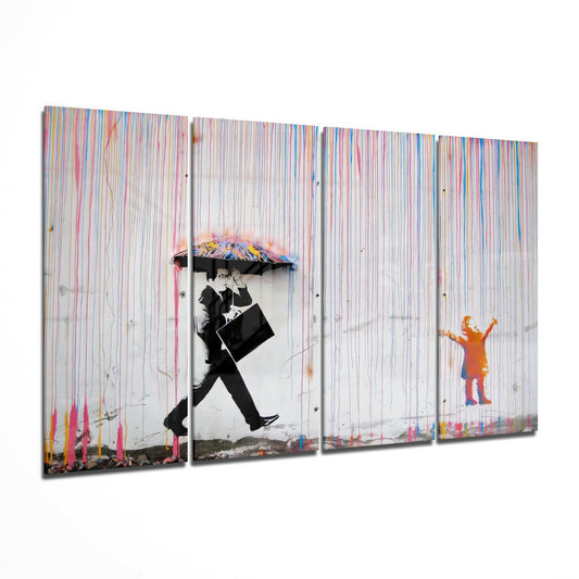 Street Stencil Art 4 Pieces Mega Glass Wall Art (59"x36")
