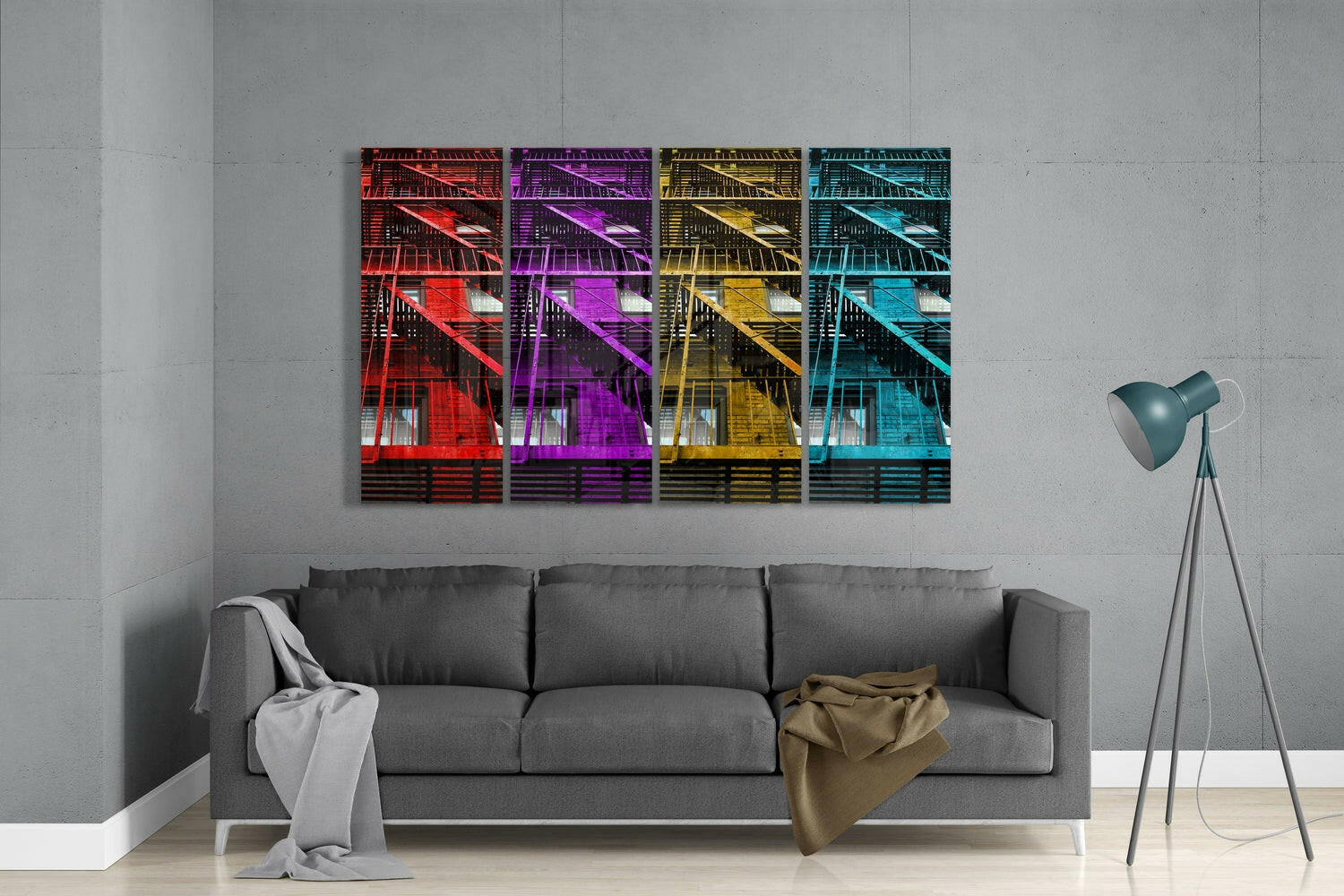 Stairs 4 Pieces Mega Glass Wall Art (59"x36") | Insigne Art Design.