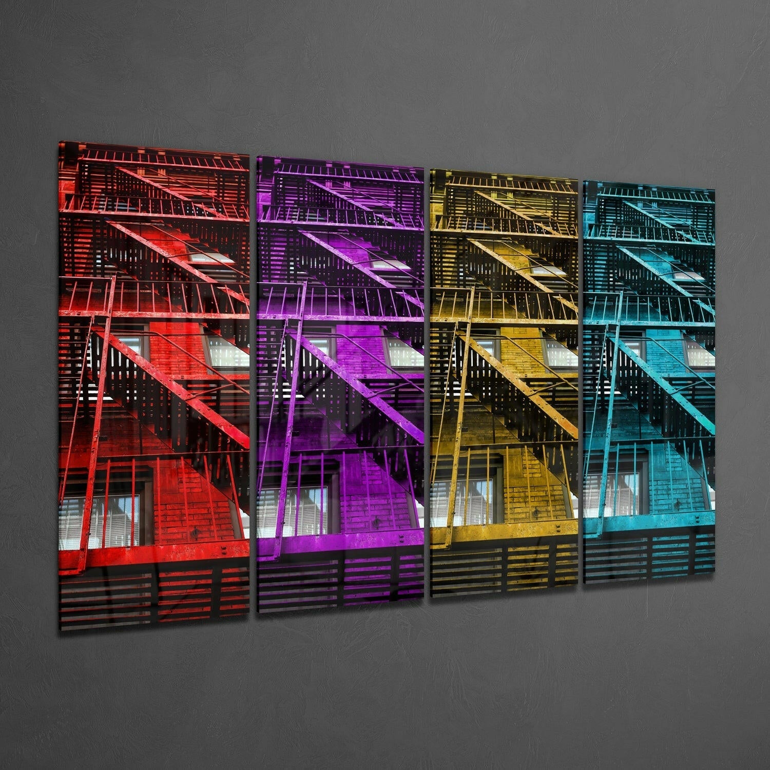 Stairs 4 Pieces Mega Glass Wall Art (59"x36") | Insigne Art Design.