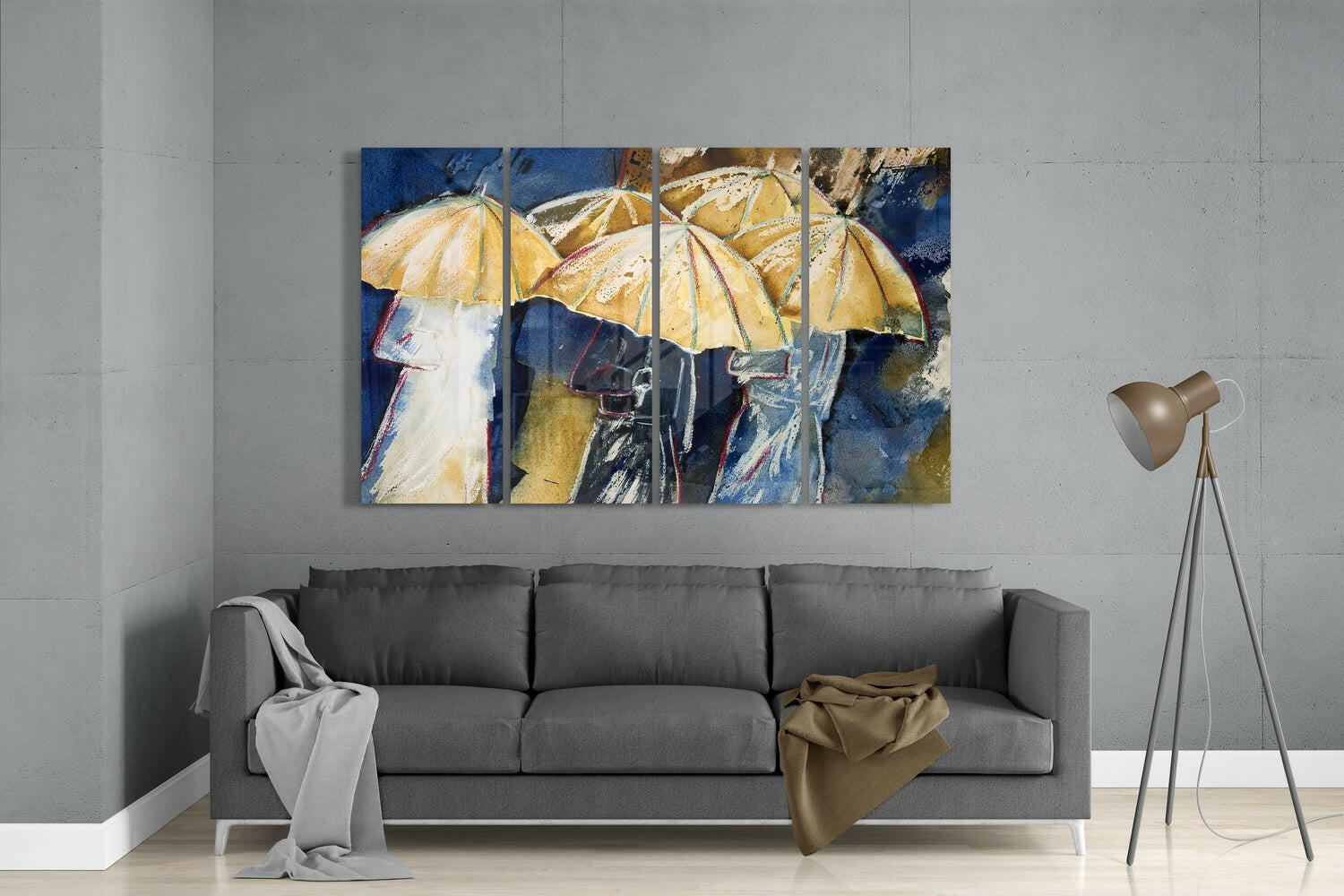 Umbrellas 4 Pieces Mega Glass Wall Art (59"x36") | Insigne Art Design.