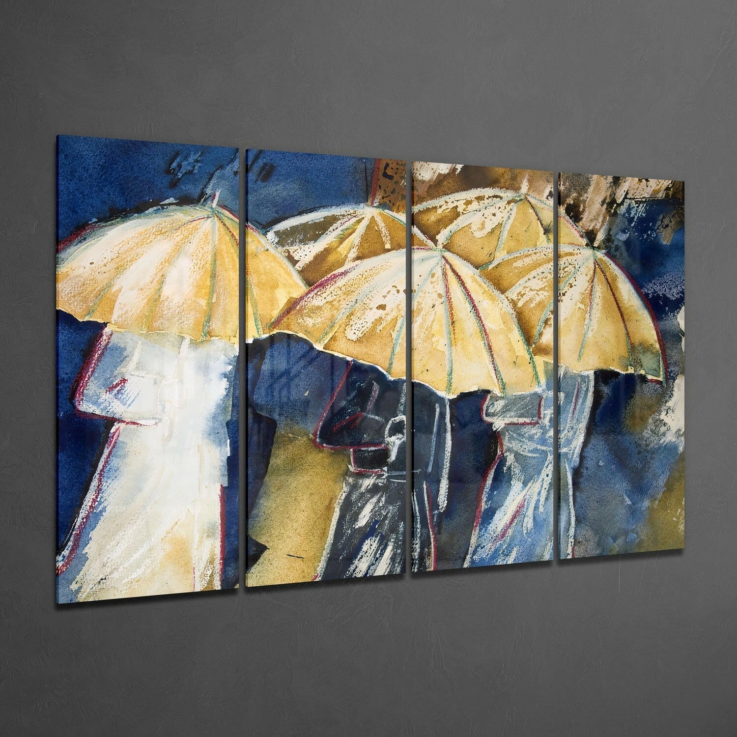 Umbrellas 4 Pieces Mega Glass Wall Art (59"x36") | Insigne Art Design.