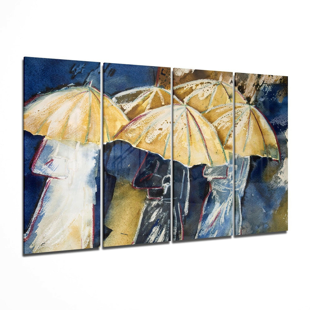Umbrellas 4 Pieces Mega Glass Wall Art (59"x36") | Insigne Art Design.
