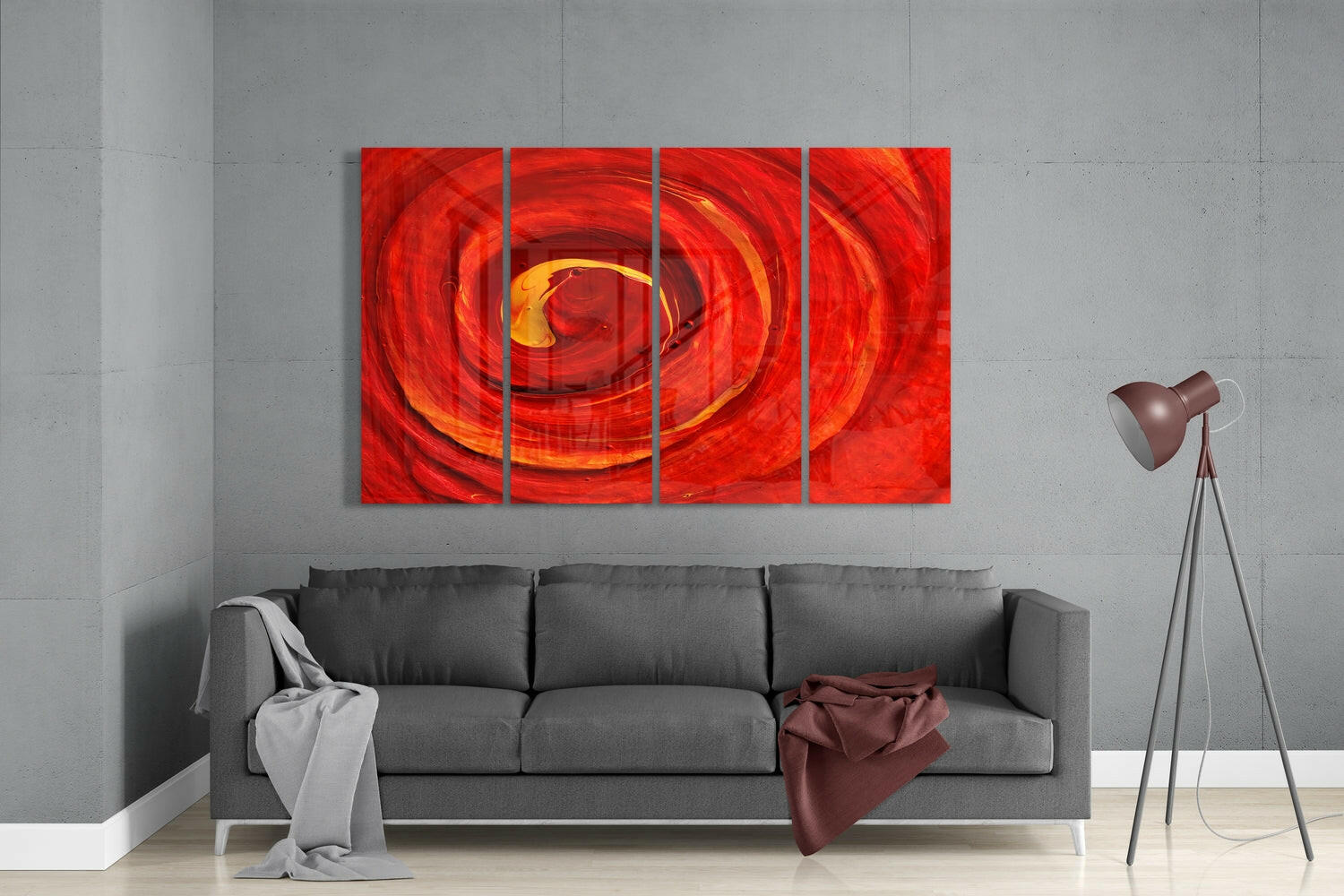 Red Vortex 4 Pieces Mega Glass Wall Art (59"x36") | Insigne Art Design.