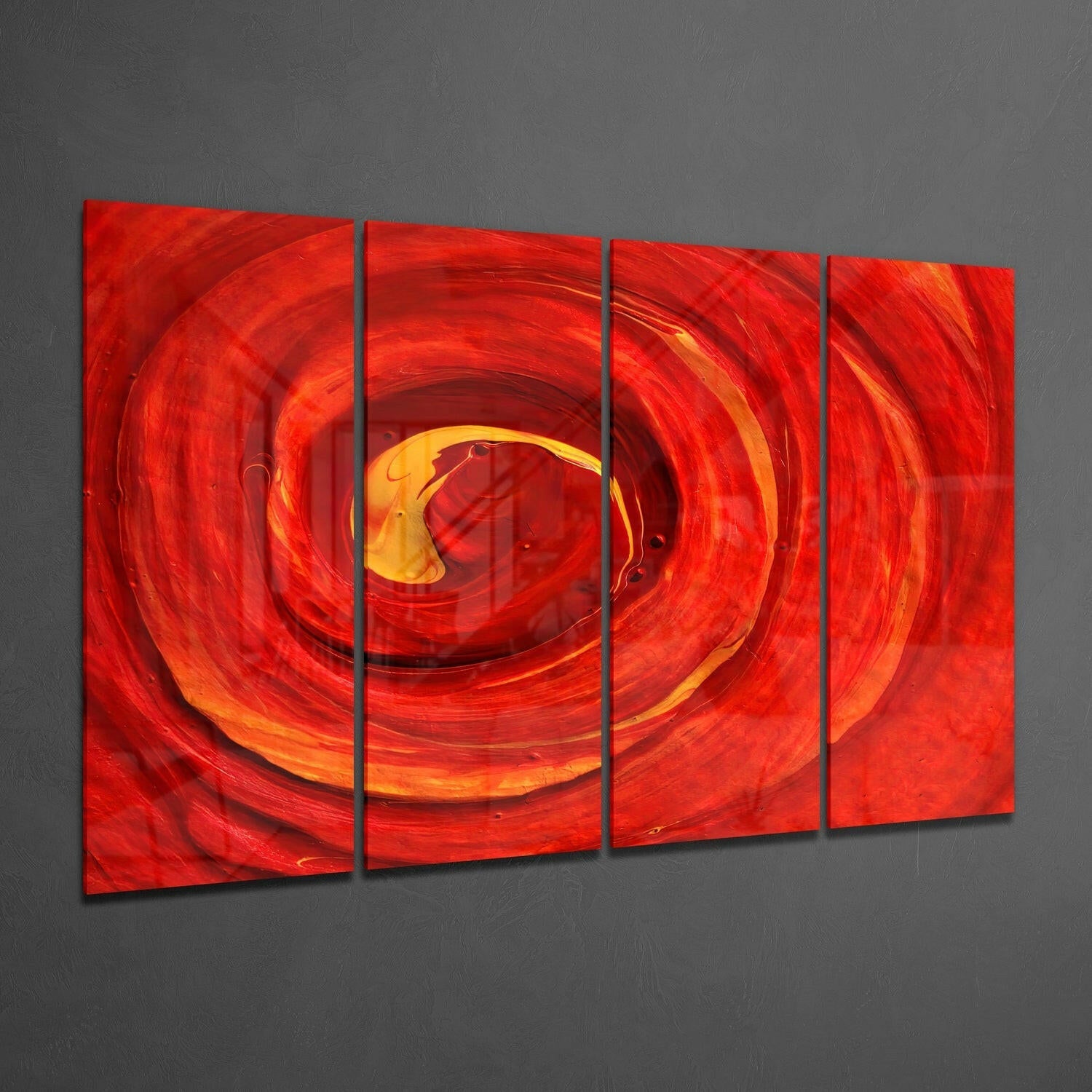 Red Vortex 4 Pieces Mega Glass Wall Art (59"x36") | Insigne Art Design.