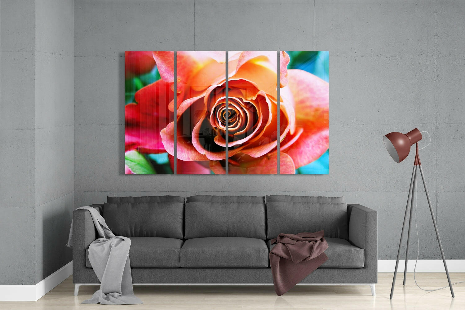Rose 4 Pieces Mega Glass Wall Art (59"x36") | Insigne Art Design.