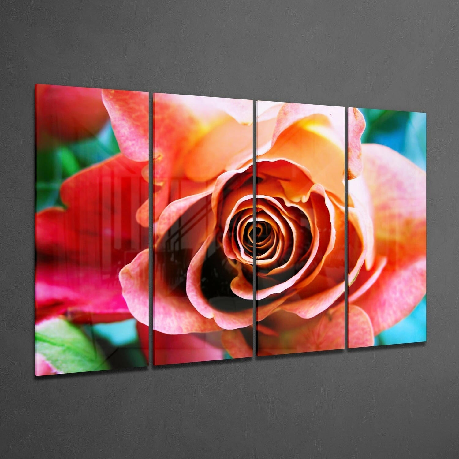 Rose 4 Pieces Mega Glass Wall Art (59"x36") | Insigne Art Design.