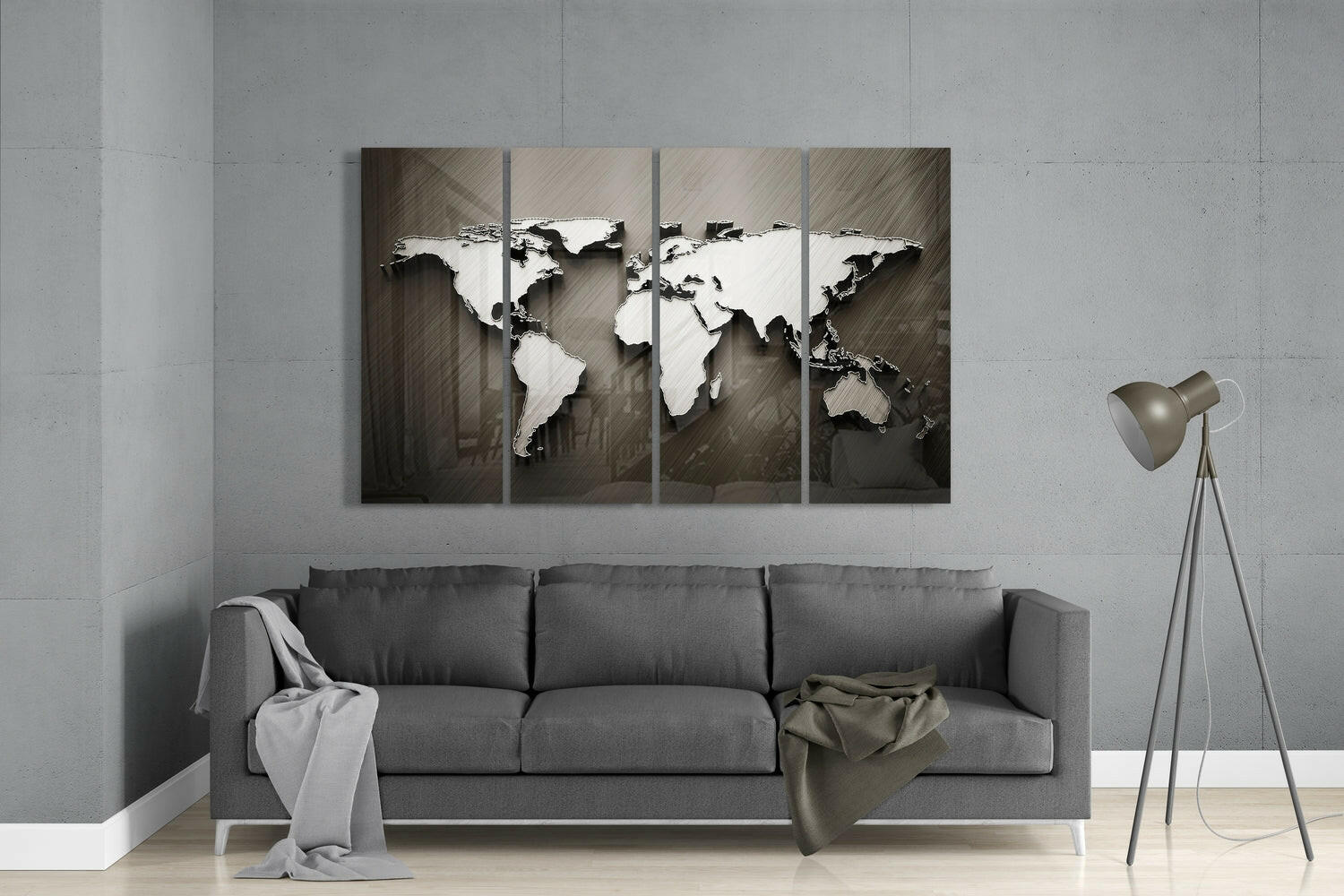 World Map 4 Pieces Mega Glass Wall Art (59"x36") | Insigne Art Design.