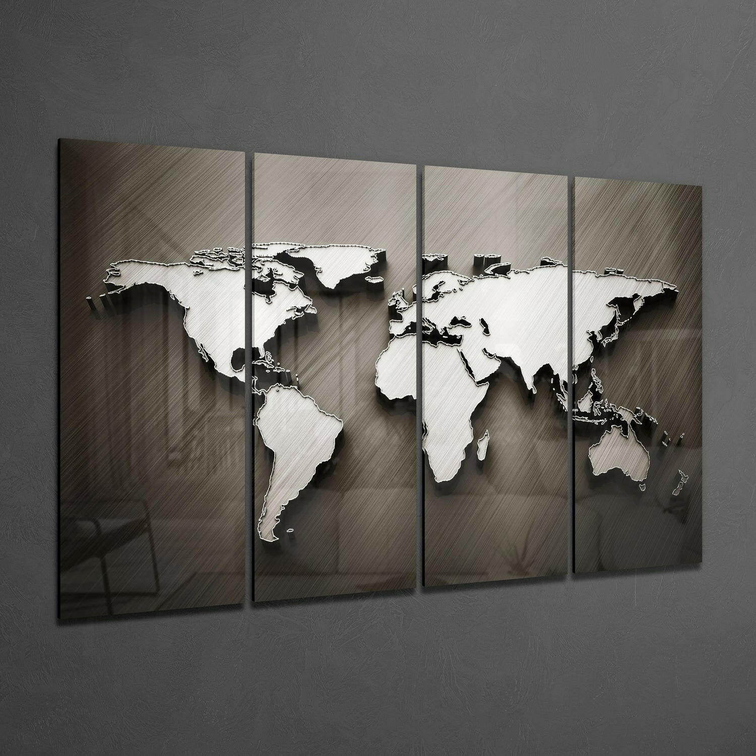 World Map 4 Pieces Mega Glass Wall Art (59"x36") | Insigne Art Design.
