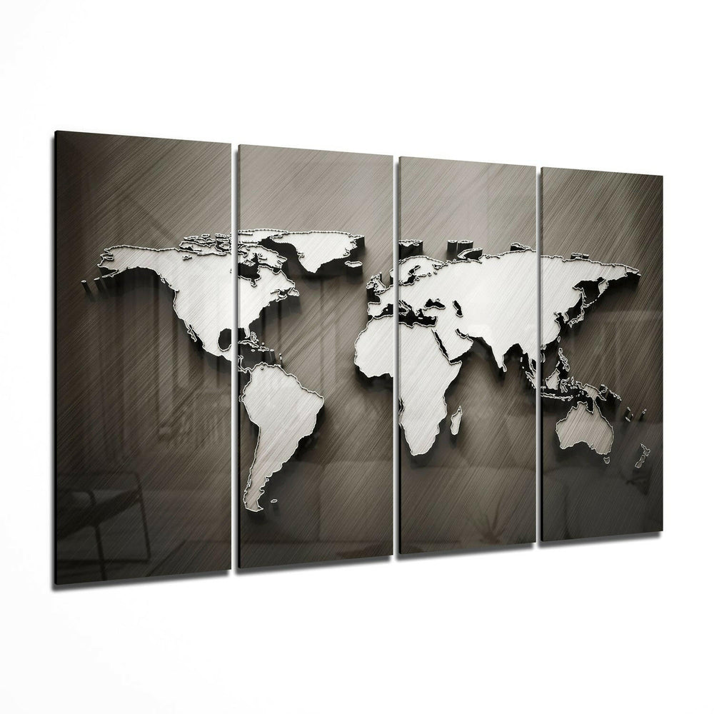 World Map 4 Pieces Mega Glass Wall Art (59"x36") | Insigne Art Design.