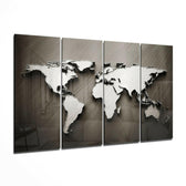 World Map 4 Pieces Mega Glass Wall Art (59"x36") | Insigne Art Design.