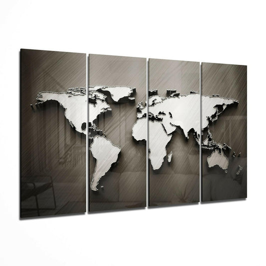 World Map 4 Pieces Mega Glass Wall Art (59"x36") | Insigne Art Design.