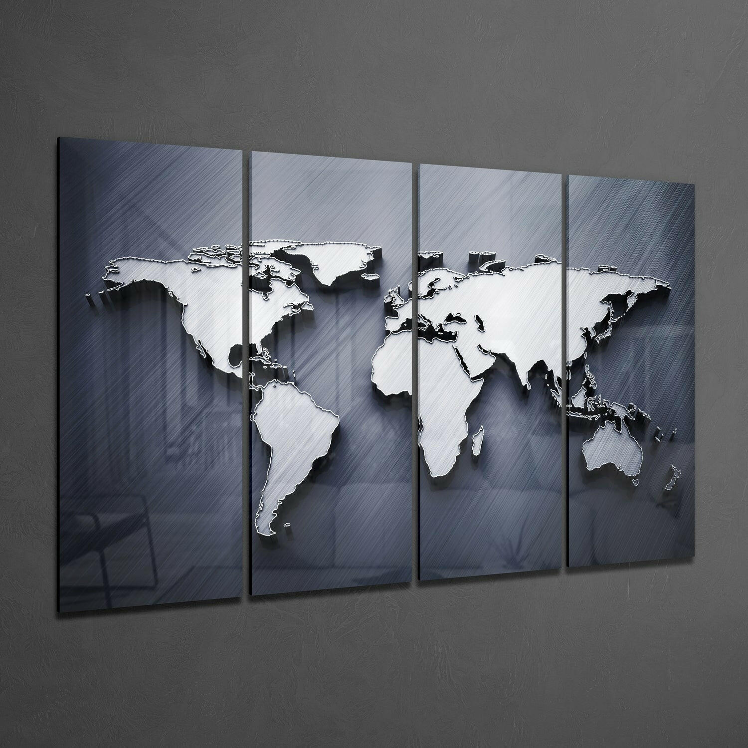 World Map 4 Pieces Mega Glass Wall Art (59"x36") | Insigne Art Design.