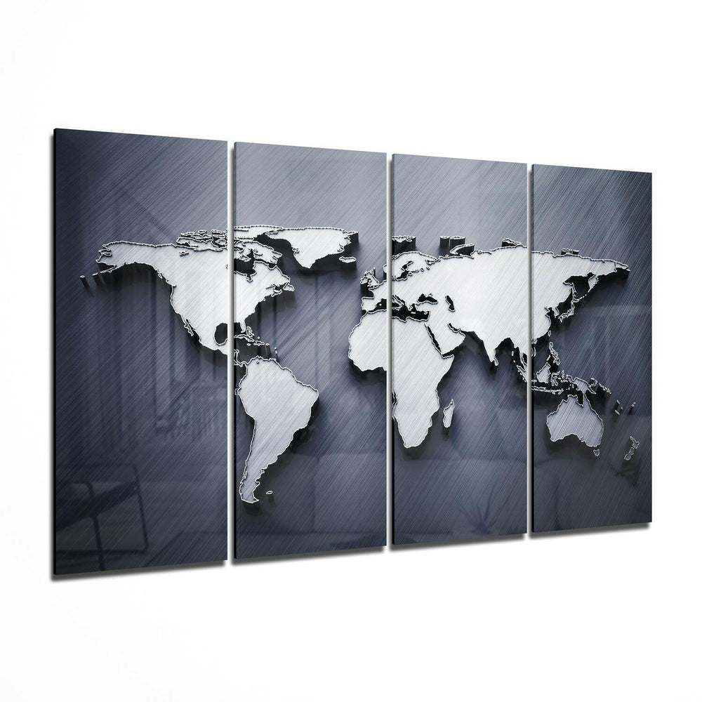 World Map 4 Pieces Mega Glass Wall Art (59"x36") | Insigne Art Design.