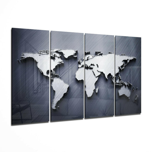 World Map 4 Pieces Mega Glass Wall Art (59"x36") | Insigne Art Design.