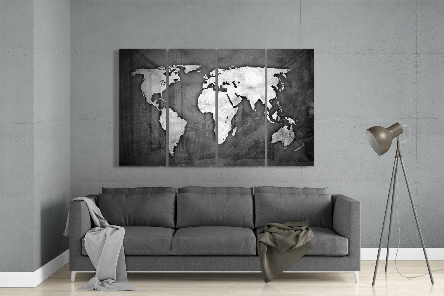 World Map 4 Pieces Mega Glass Wall Art (59"x36") | Insigne Art Design.