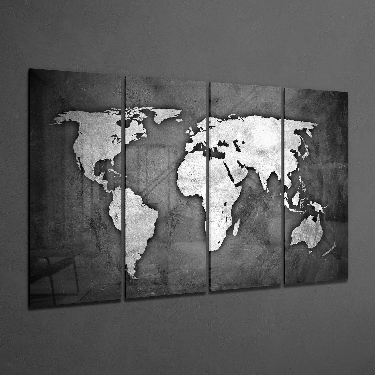 World Map 4 Pieces Mega Glass Wall Art (59"x36") | Insigne Art Design.