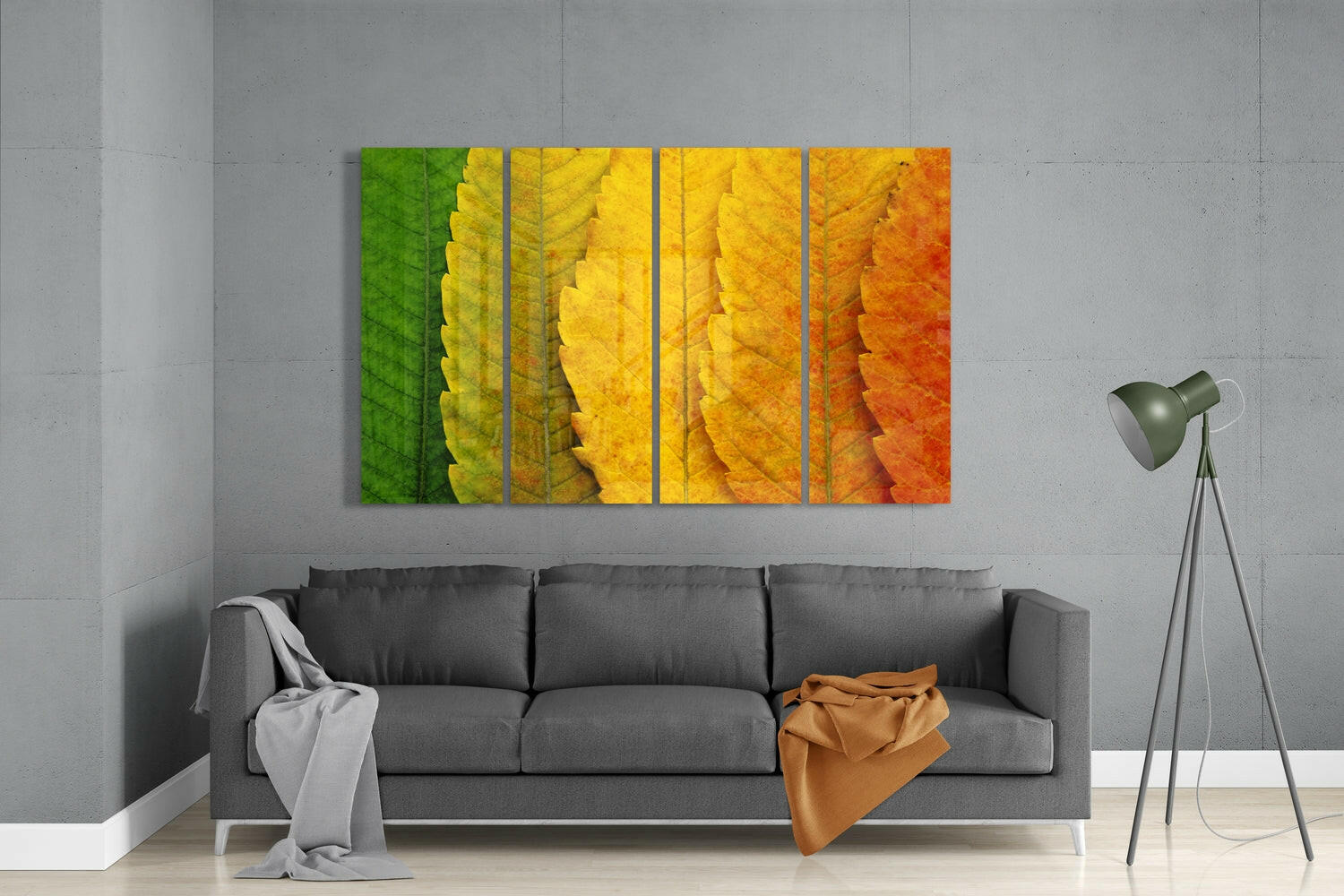 Autumn Leaves 4 Pieces Mega Glass Wall Art (59"x36") | Insigne Art Design.