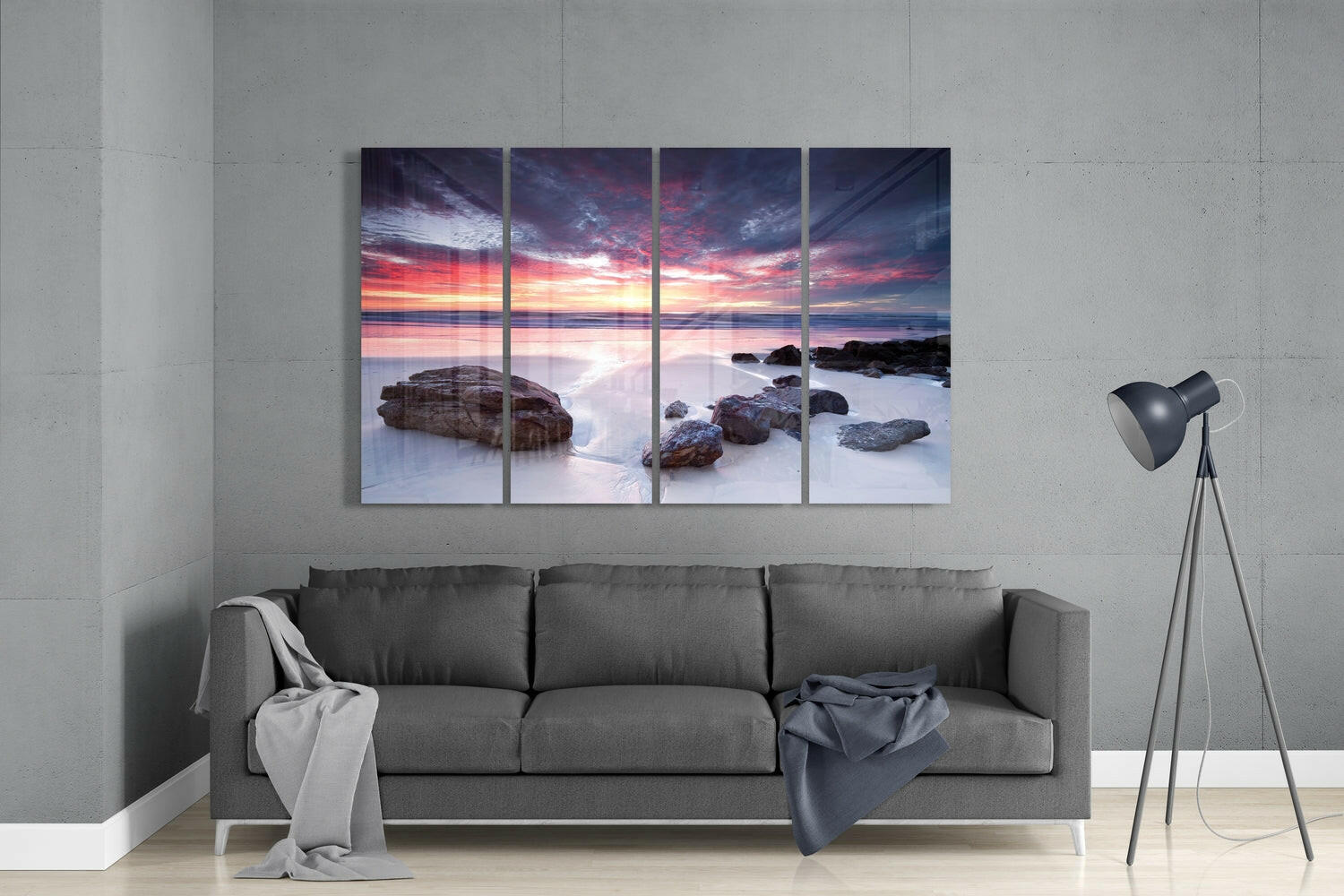 Sunset at the Beach 4 Pieces Mega Glass Wall Art (59"x36") | Insigne Art Design.