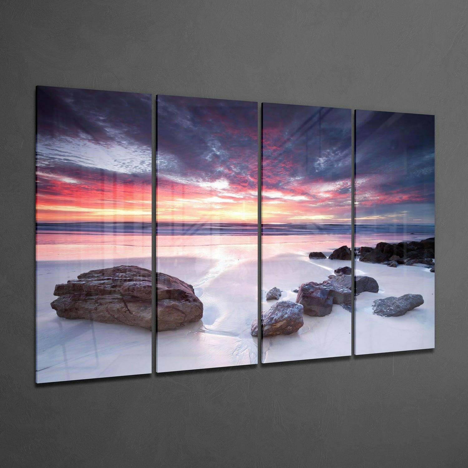 Sunset at the Beach 4 Pieces Mega Glass Wall Art (59"x36") | Insigne Art Design.