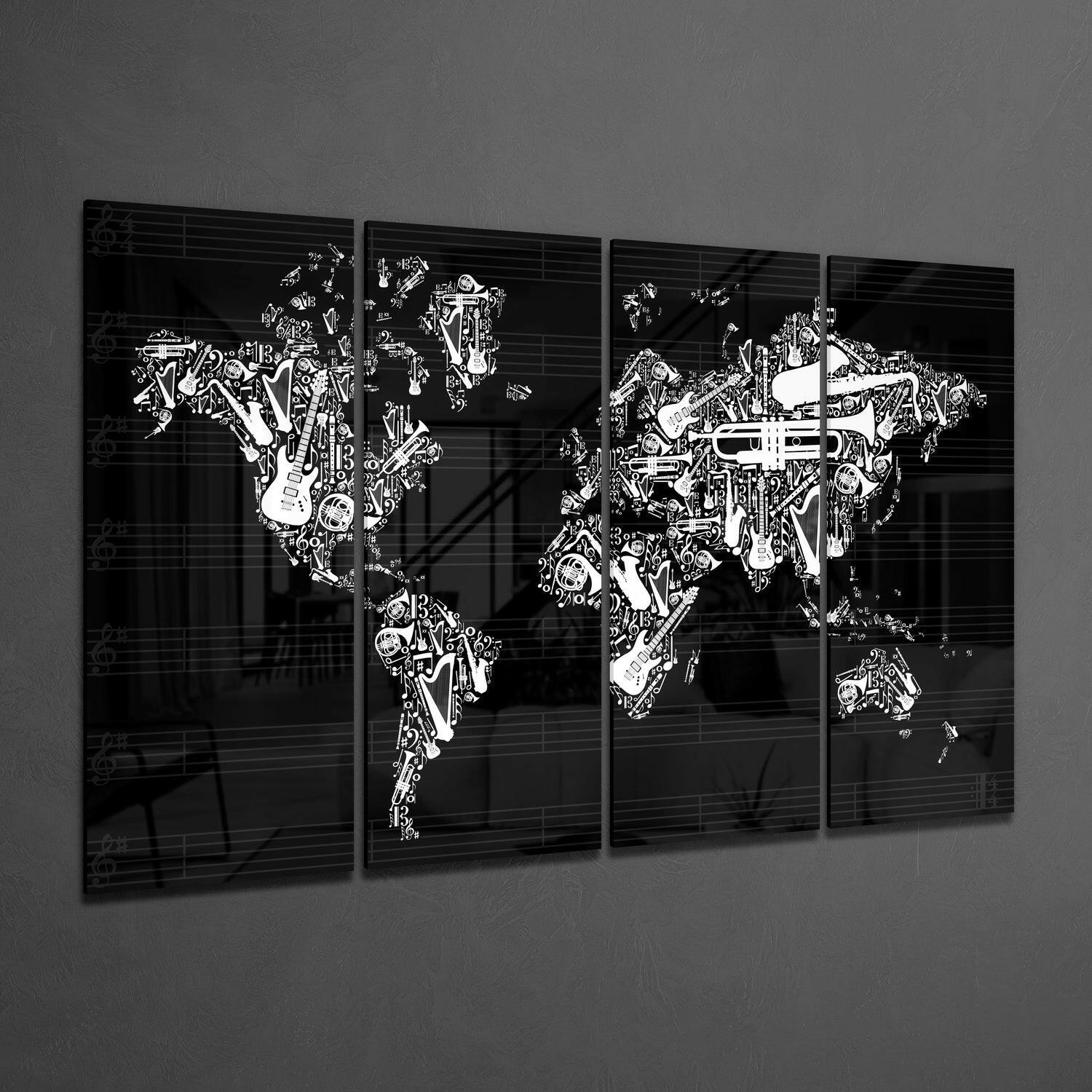 World Map 4 Pieces Mega Glass Wall Art (59"x36") | Insigne Art Design.