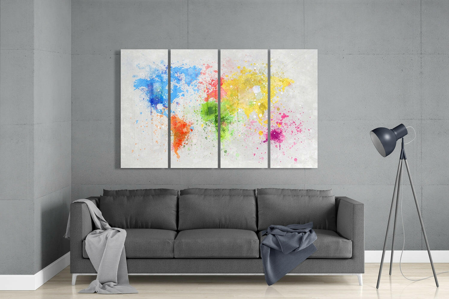 World Map 4 Pieces Mega Glass Wall Art (59"x36") | Insigne Art Design.