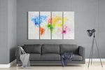 World Map 4 Pieces Mega Glass Wall Art (59"x36") | Insigne Art Design.