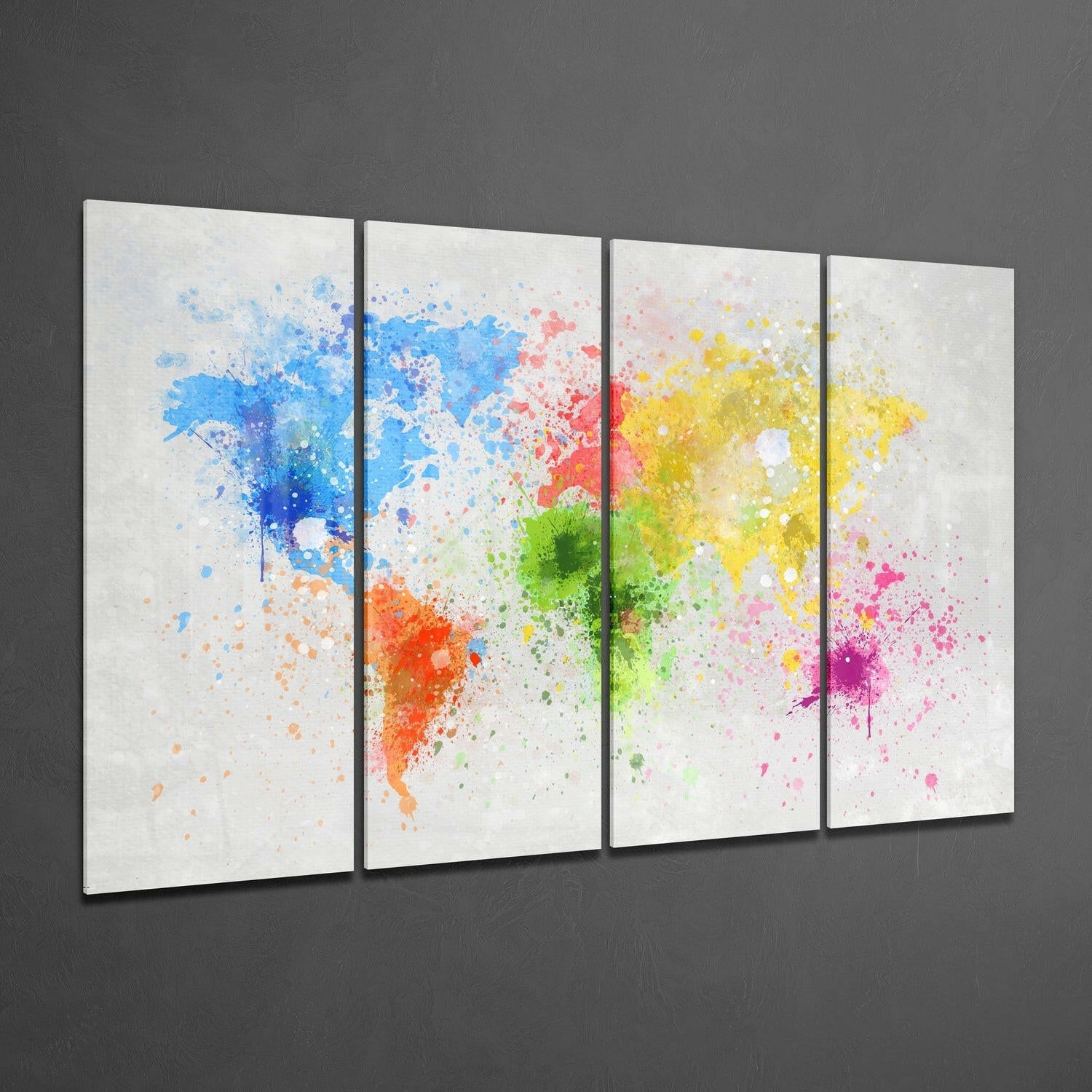 World Map 4 Pieces Mega Glass Wall Art (59"x36") | Insigne Art Design.