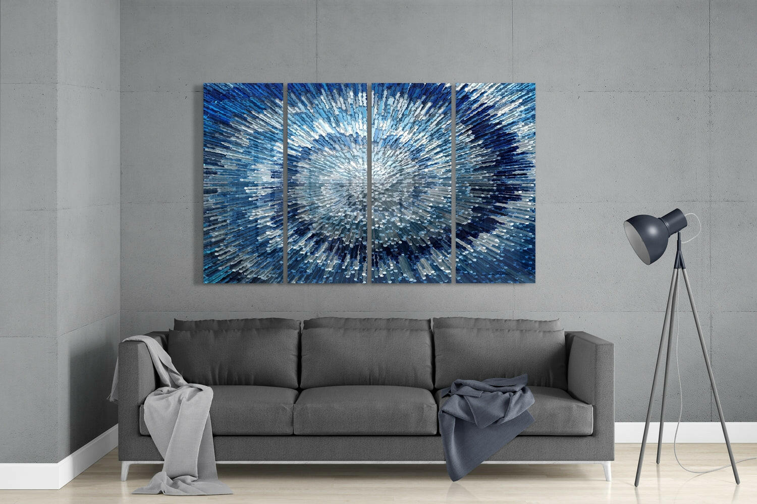 Blue Spiral 4 Pieces Mega Glass Wall Art (59"x36") | Insigne Art Design.