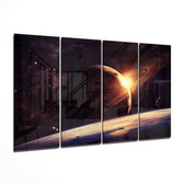 Sunset at the Space 4 Pieces Mega Glass Wall Art (59"x36") | Insigne Art Design.