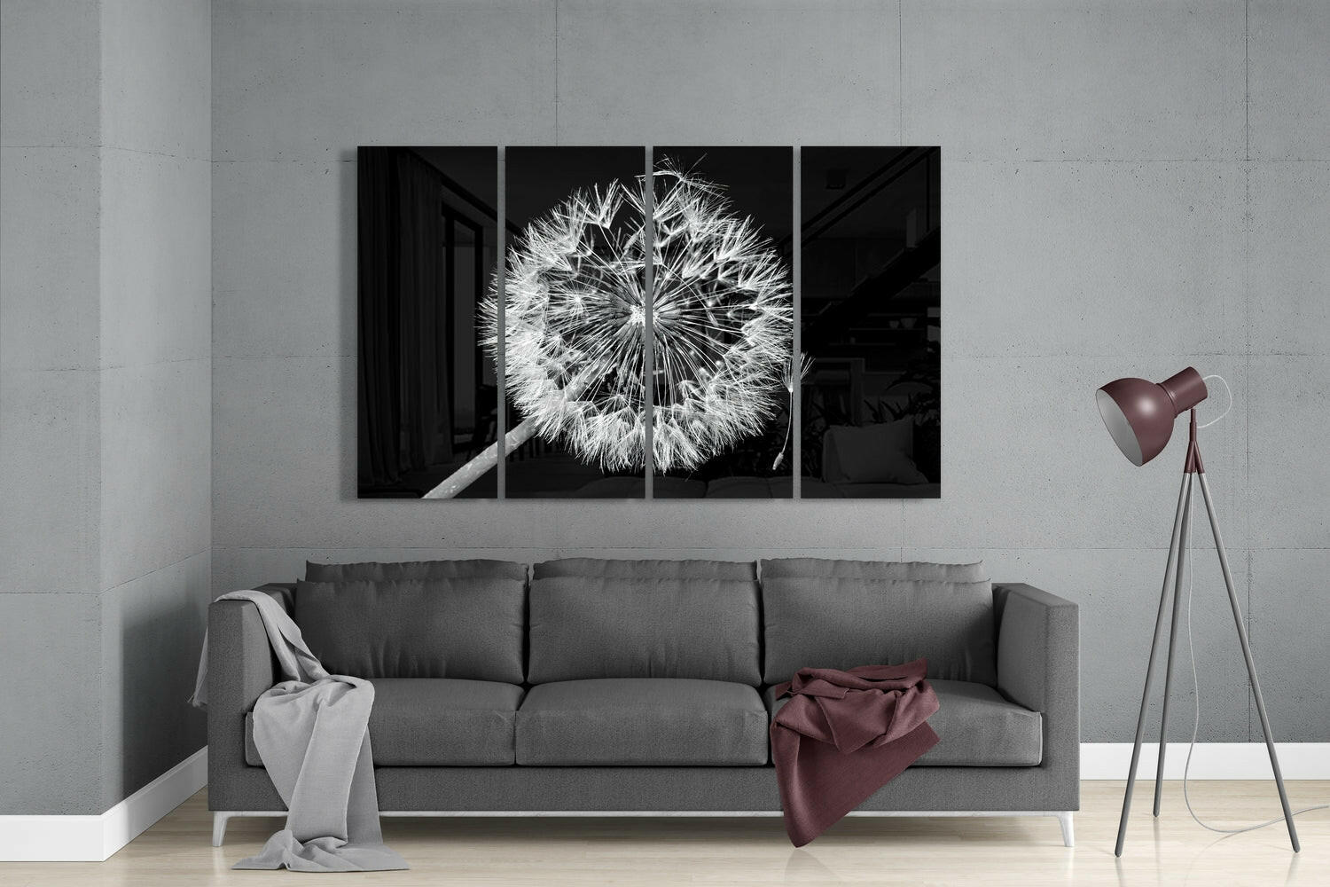 Dandelion 4 Pieces Mega Glass Wall Art (59"x36") | Insigne Art Design.