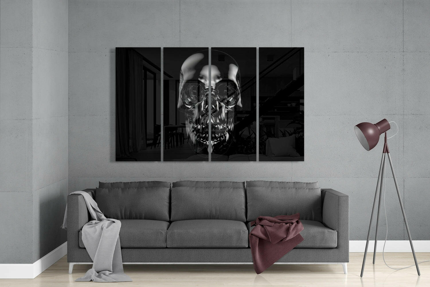 Skull 4 Pieces Mega Glass Wall Art (59"x36") | Insigne Art Design.