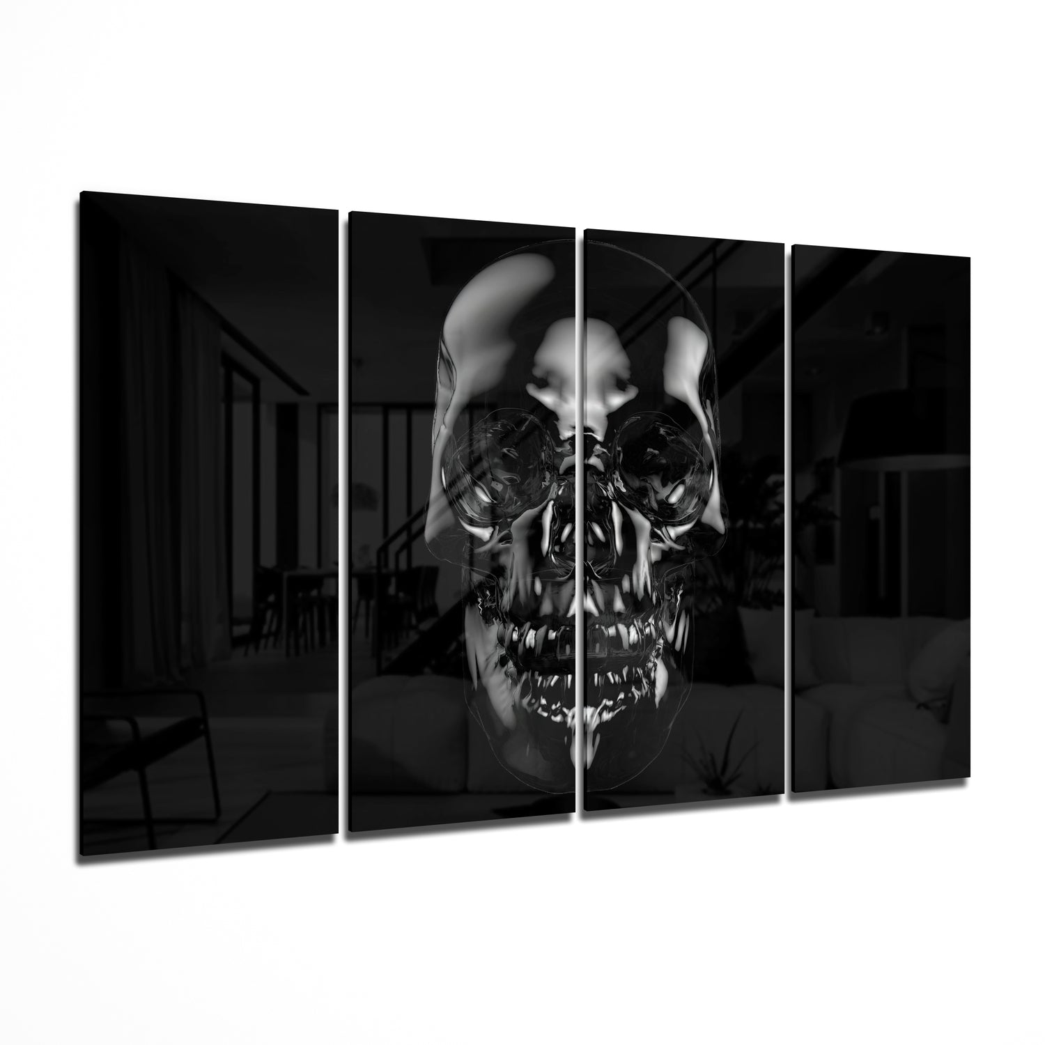 Skull 4 Pieces Mega Glass Wall Art (59"x36") | Insigne Art Design