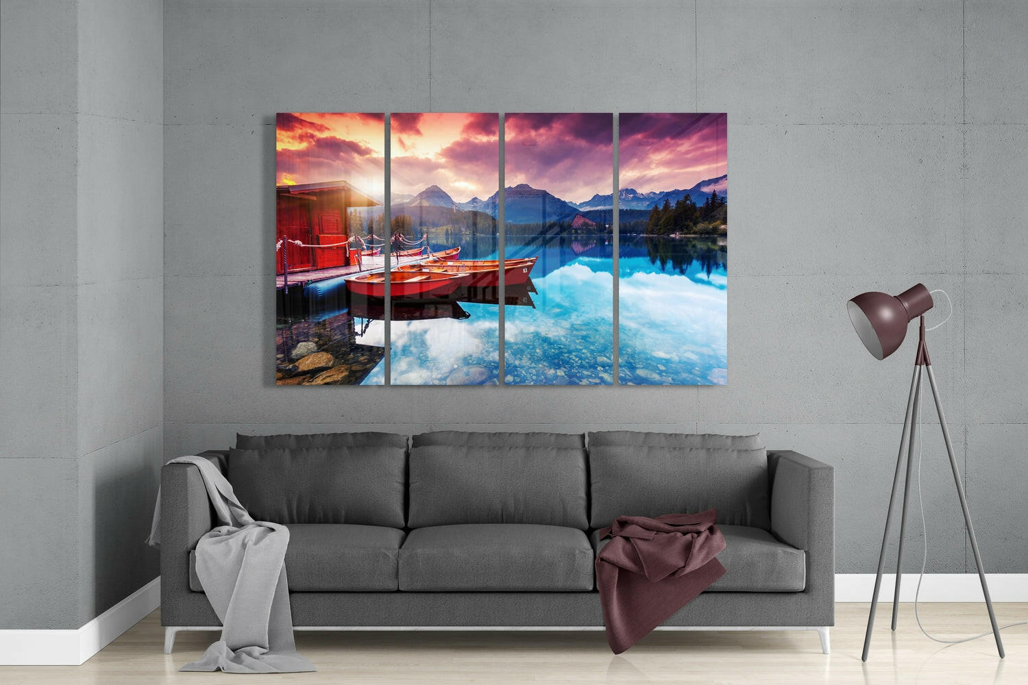 Sunset 4 Pieces Mega Glass Wall Art (59"x36") | Insigne Art Design.