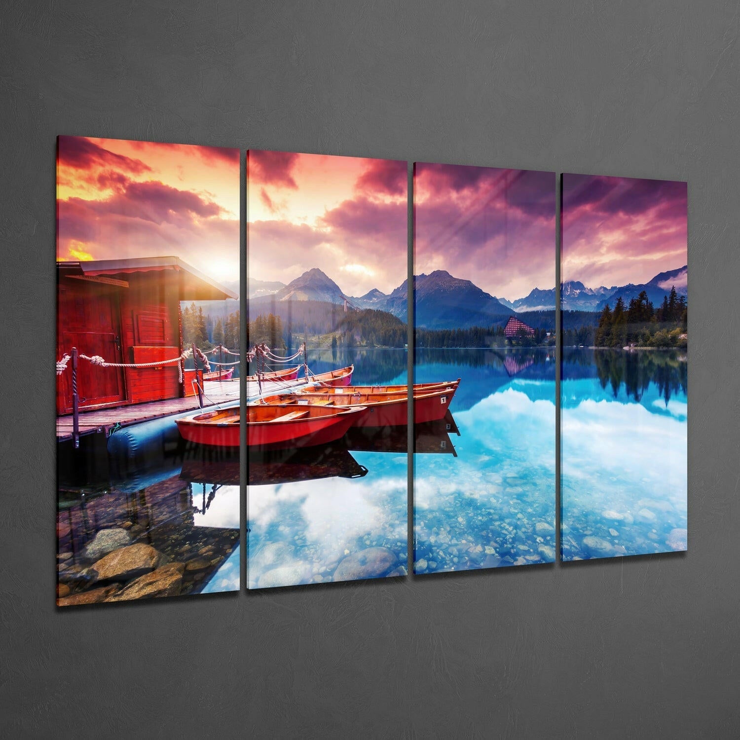 Sunset 4 Pieces Mega Glass Wall Art (59"x36") | Insigne Art Design.